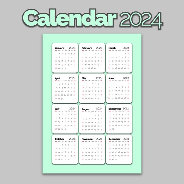 Photo modèle de calendrier pour l'année 2024