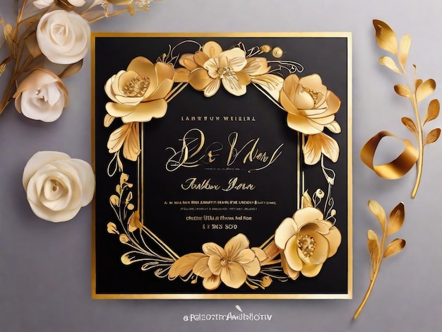 Modèle de carte d'invitation à un événement de mariage cadre de bord fleurissant de fleurs de pioie rose gradient doré brillant clair fond blanc propre rapport d'aspect de portrait vertical espace réservé de texte