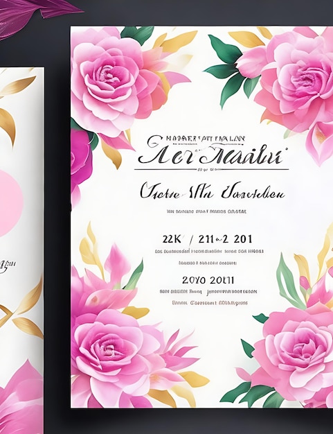Modèle de carte d'invitation de mariage floral coloré en rose Smart Design avec format A4