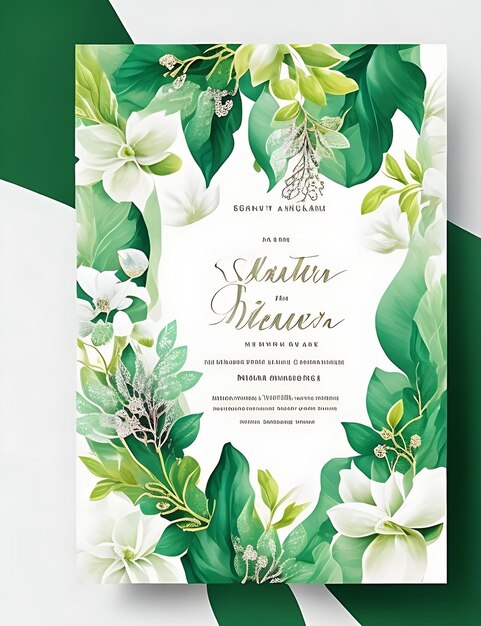 Photo modèle de carte d'invitation de mariage floral coloré en vert smart design avec format a4