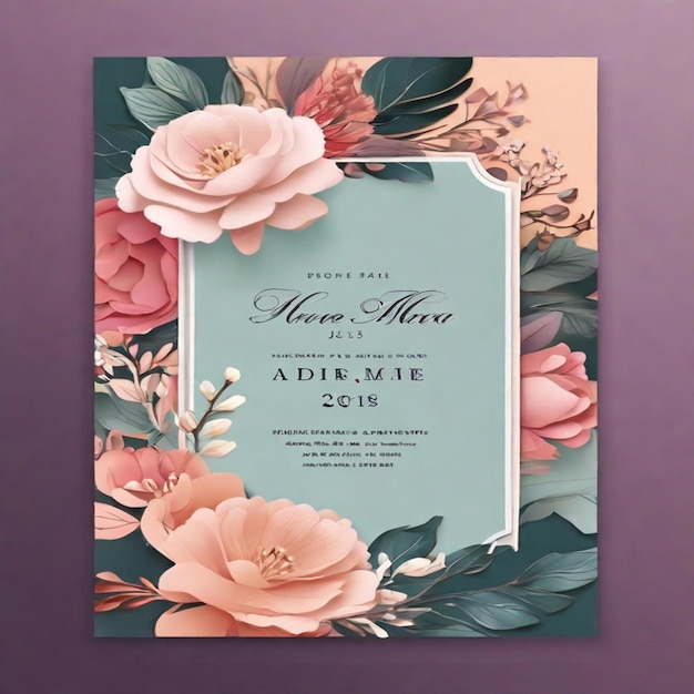 Modèle de carte d'invitation de mariage florale et luxueuse