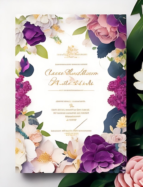 Modèle de carte d'invitation de mariage florale vectorielle