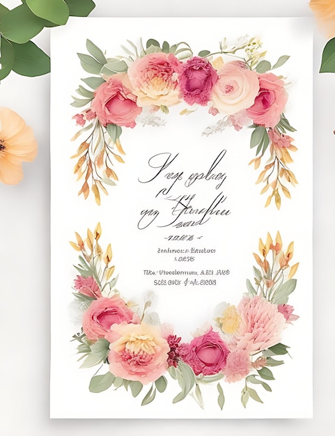 Modèle de carte d'invitation de mariage florale vectorielle