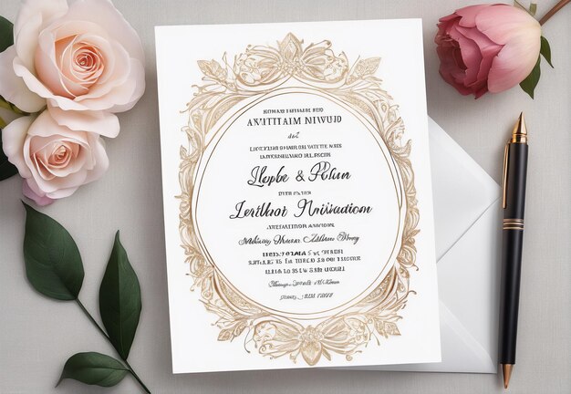 Photo un modèle de carte d'invitation de mariage.