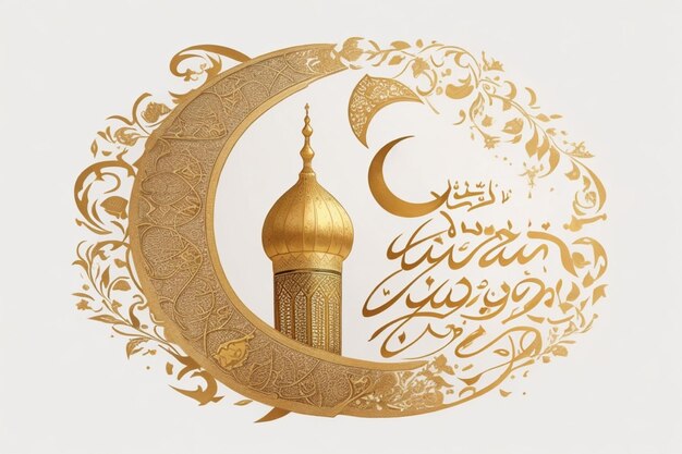 Modèle de carte de vœux islamique brillante du ramadan Kareem avec conception de bannière de mosquée à lune dorée