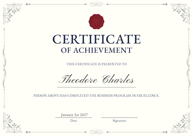 Modèle de certificat de réalisation de conception de classe