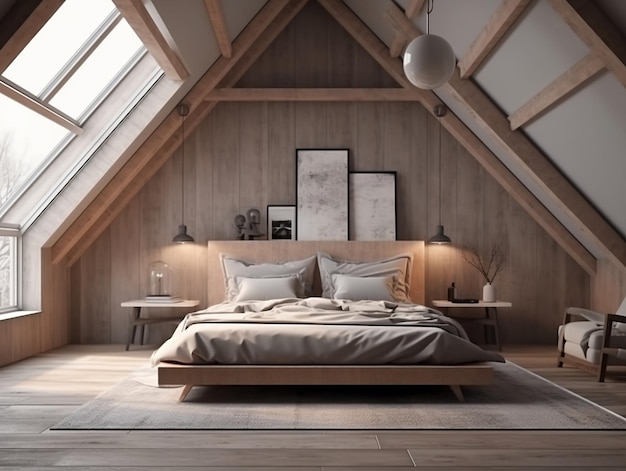 Photo un modèle de chambre loft simple et invitant ai generative