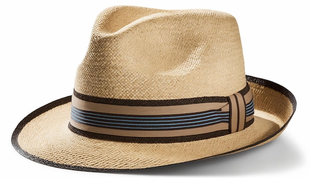 Modèle de chapeau de plage d'été en raphia Fedora avec IA générative de texte tissé