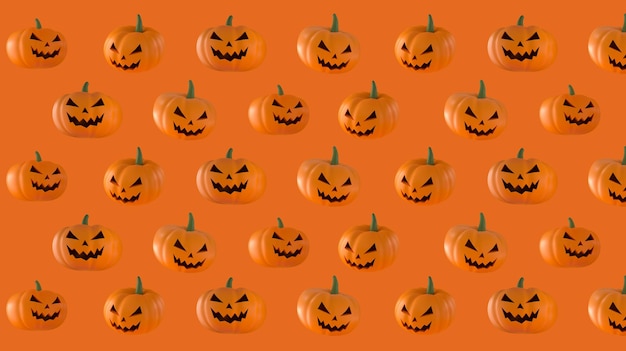 Modèle de citrouille Halloween jack o lantern sur fond orange rendu 3d