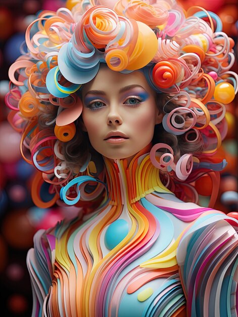 un modèle avec une coiffure colorée et des cheveux de femme