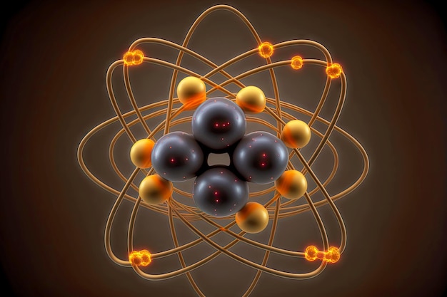 Modèle Cojava d'atomes et d'orbite d'atomes avec des protons et des neutrons sur fond sombre