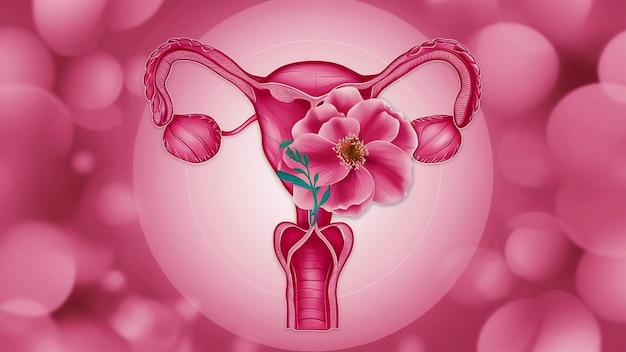 Le modèle de concept du système reproducteur de la santé féminine utérus et fleur sur fond rose