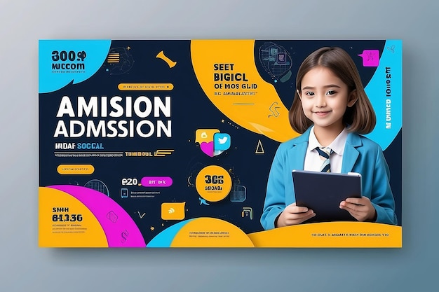 Photo modèle de conception de bannière de couverture promotionnelle et de post sur les médias sociaux pour l'admission à l'école