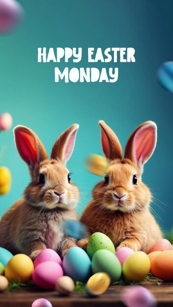 Modèle de conception du lundi de Pâques avec des lapins et des œufs pour une histoire sur les médias sociaux
