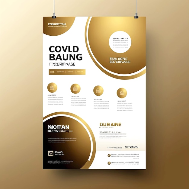 Un modèle de conception de flyer d'affaires moderne dans un thème de couleur or et blanc