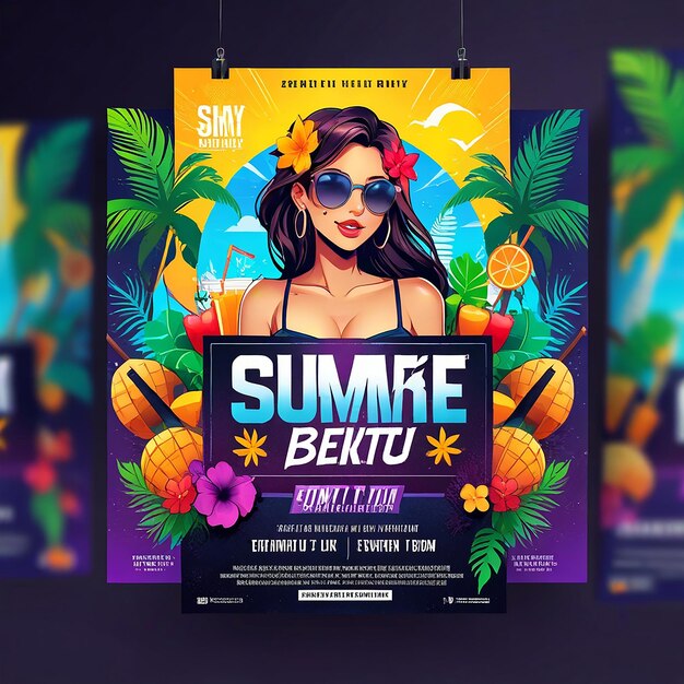 Photo modèle de conception de flyer de fête d'été vibrant pour les événements de plage