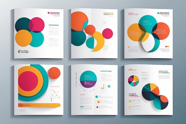 Modèle de conception de matériaux avec des intersections de cercles colorés Set de brochures abstraites créatives