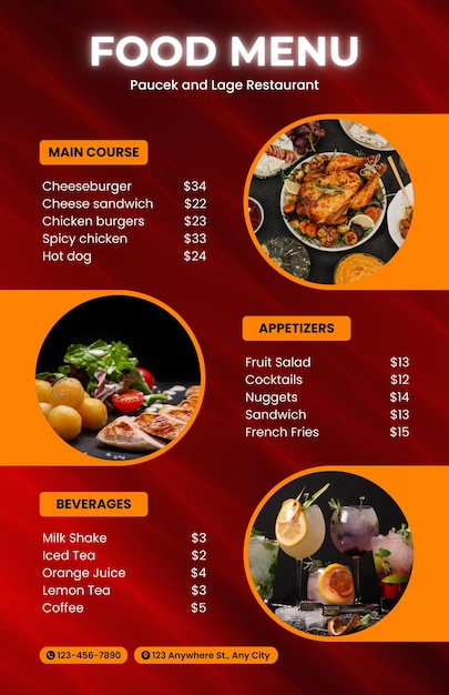 Modèle de conception de menu de restaurant pour café, café, restaurant, bar, nourriture et boissons