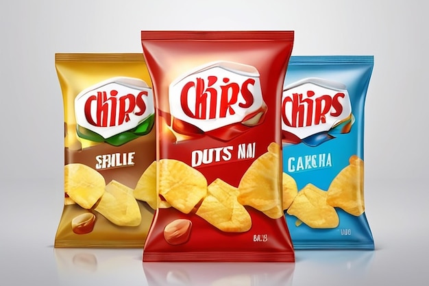 Modèle de conception vectorielle pour la publicité des chips Package avec une place pour la conception des chips sur un fond clair