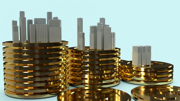 Modèle de construction et pièces d'or pour le contenu de la propriété.