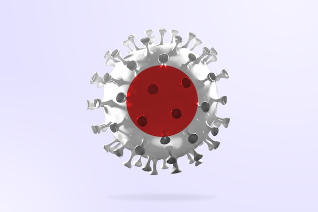 Modèle de coronavirus COVID-19 coloré dans le drapeau national du Japon, concept de propagation pandémique, médecine et soins de santé. Épidémie mondiale avec croissance, quarantaine et isolement, protection.