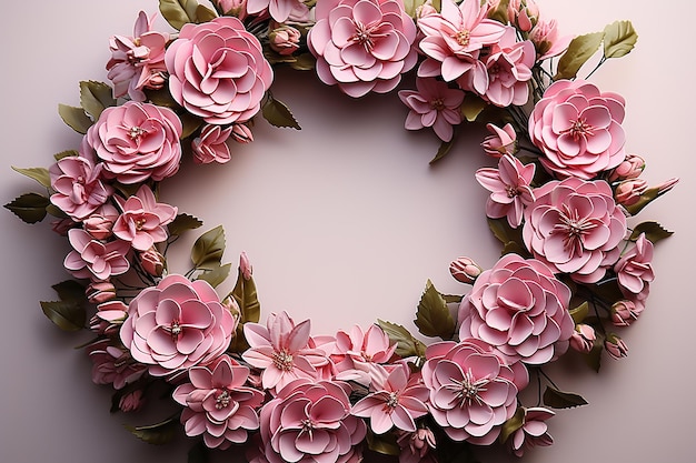 Modèle de couronne de cadre vRound avec beauté florale de roses roses