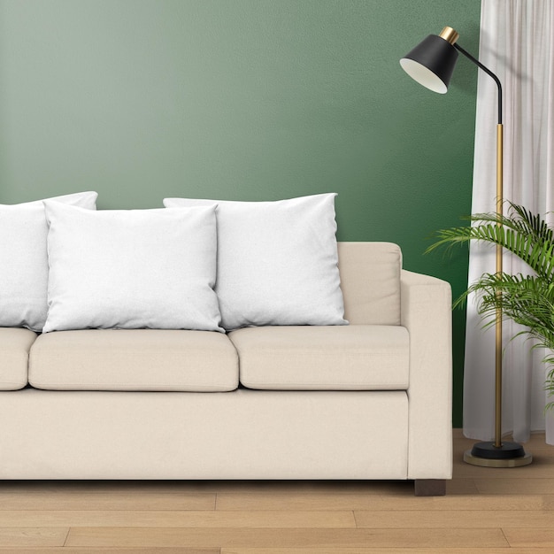 Modèle de coussin png sur un canapé dans un salon moderne