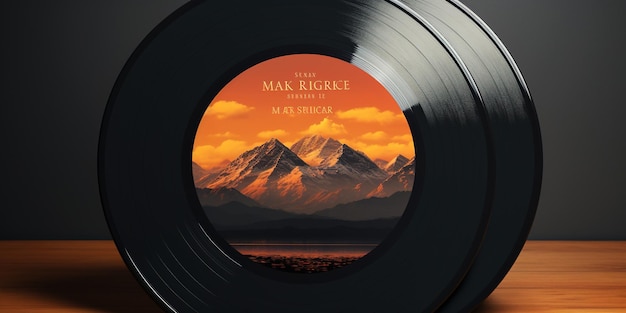 Photo modèle de couverture de disque de vinyle avec un paysage de montagne