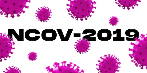 Modèle de COVID-19 dans le mot nCOV-2019 sur fond blanc, concept de propagation pandémique, virus 2020, médecine, soins de santé. Épidémie mondiale, quarantaine et isolement, protection. Espace de copie.