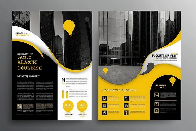 Modèle de dépliant de brochure d'affaires Set de conception Modèle de flyer d'entreprise Taille A4 Abstrait Bulles de discours noires et jaunes