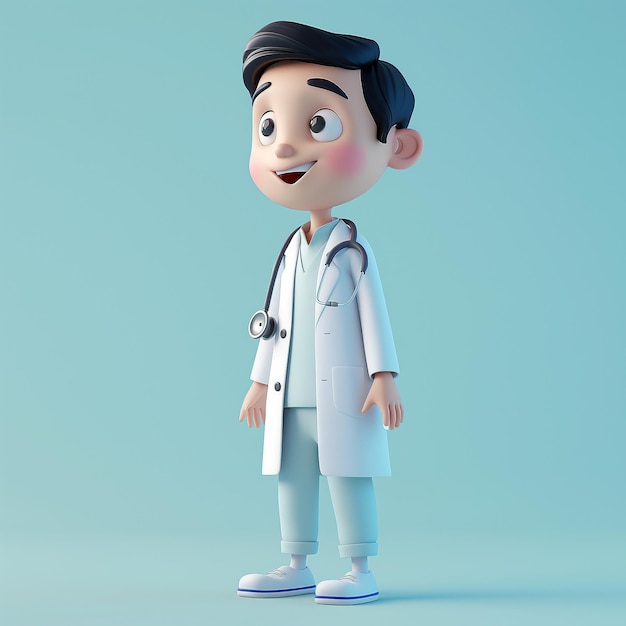 Photo modèle de dessin animé 3d médecin asiatique homme avec fond bleu