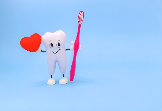 Modèle de dessin animé d'une dent avec une brosse à dents et un coeur