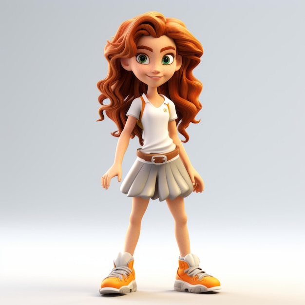 Un modèle de dessin animé d'une fille en jupe orange et en chaussures blanches