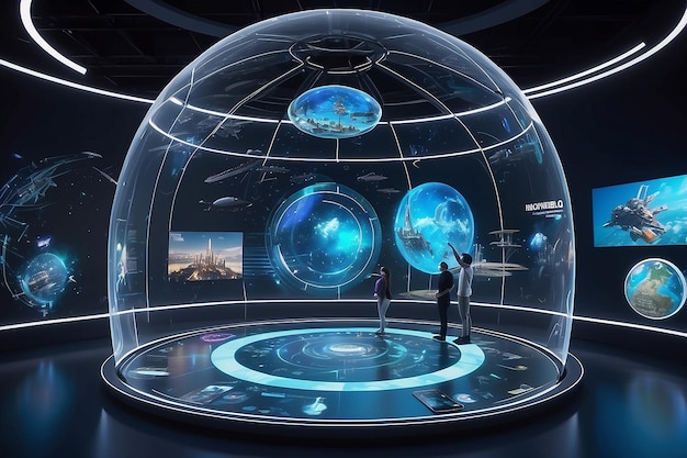 Modèle de dôme holographique de divertissement futuriste avec narration interactive