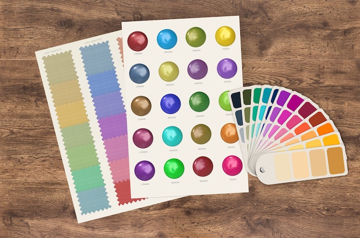 Photo modèle d'échantillon de couleur et graphique sur fond de bois