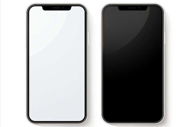 Modèle d'écran blanc de smartphone isolé sur un fond blanc