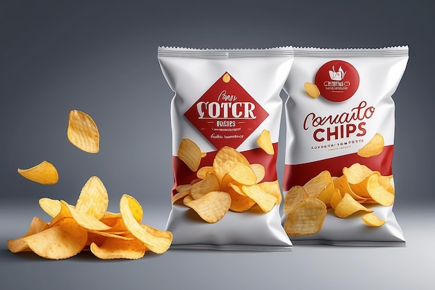 Modèle d'emballage de chips de pommes de terre à conception vectorielle réaliste