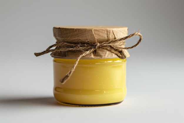 Modèle d'emballage d'un produit à base de beurre de karité dans un pot sur un fond blanc