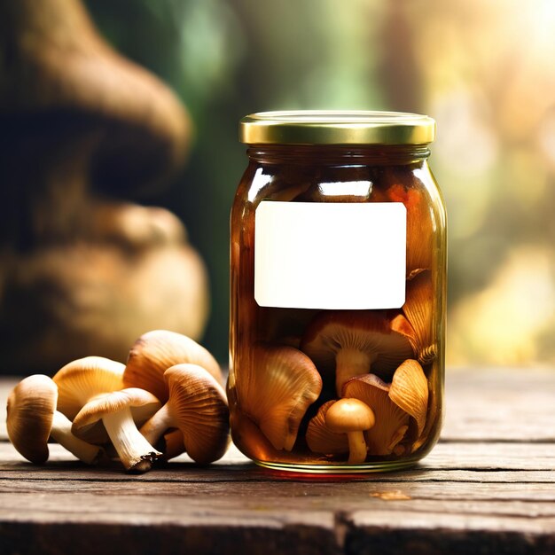 Photo modèle d'emballage en verre de champignons vide pour un produit générique