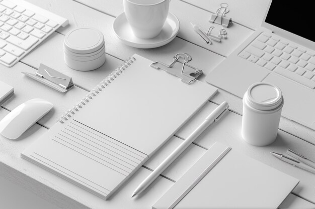 Modèle d'ensemble de papeterie monochrome minimaliste créé avec l'AI générative