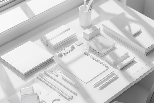 Modèle d'ensemble de papeterie monochrome minimaliste créé avec l'AI générative