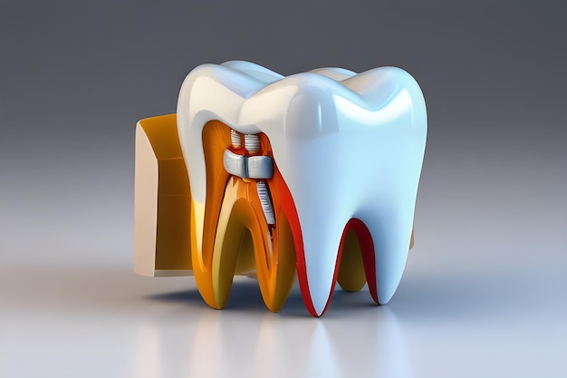 Modèle d'entraînement d'examen du dentiste montrant les racines des dents, les gencives, les maladies de la gencive, les caries et la plaque bleue