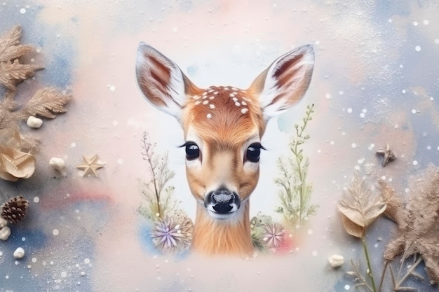 Modèle d'espace de copie d'aquarelle de cerf de Noël