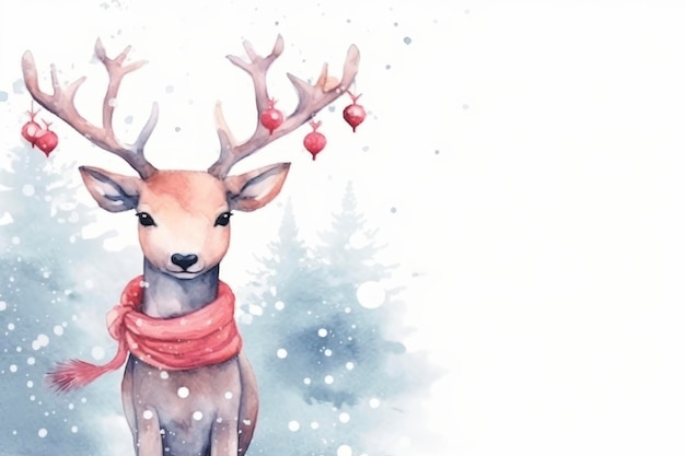 Modèle d'espace de copie d'aquarelle de cerf de Noël