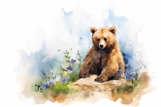 Modèle d'espace de copie à l'aquarelle de l'ours d'été