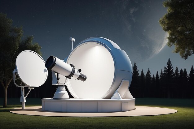 Modèle d'exposition d'observatoire d'astronomie numérique en plein air avec un espace blanc vide pour placer votre conception
