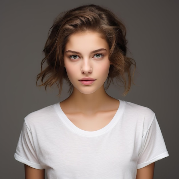 Modèle féminin en t-shirt blanc