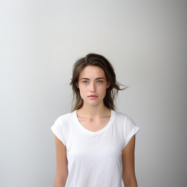 Modèle féminin en t-shirt blanc