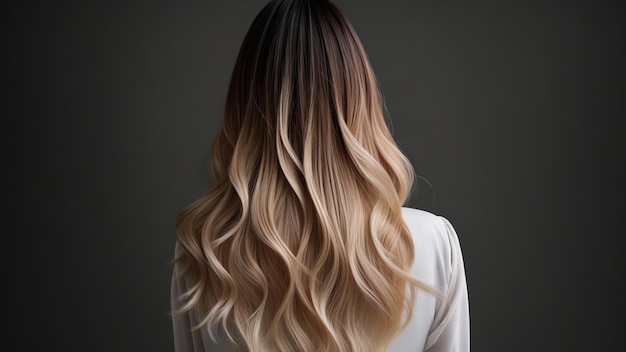 Modèle femme de dos avec les cheveux teints avec la technique ombre ou balayage teinture des cheveux