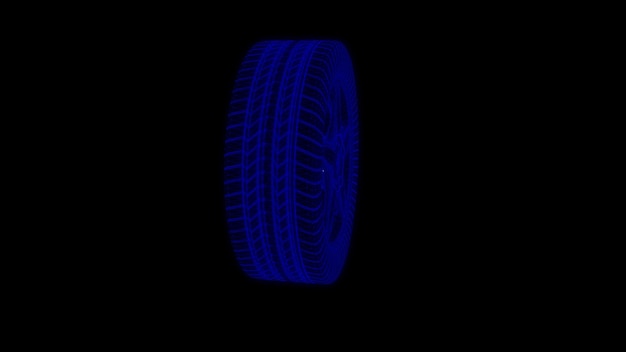 Modèle de fil de roue de voiture 3d isolé sur fond noir